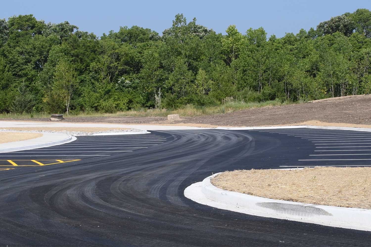 Newly paved parking lot.