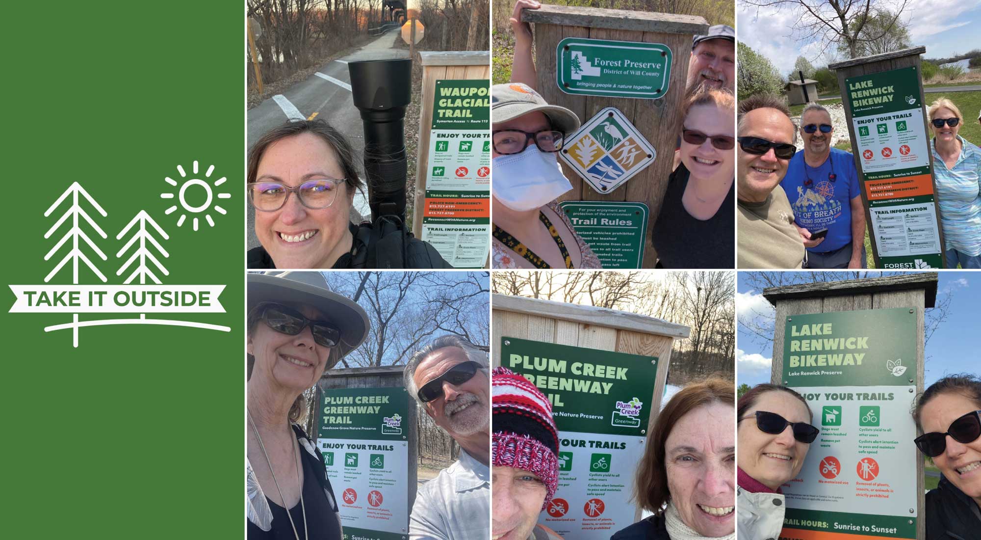 Selfies showing people participating in the Take It Outside challenge.