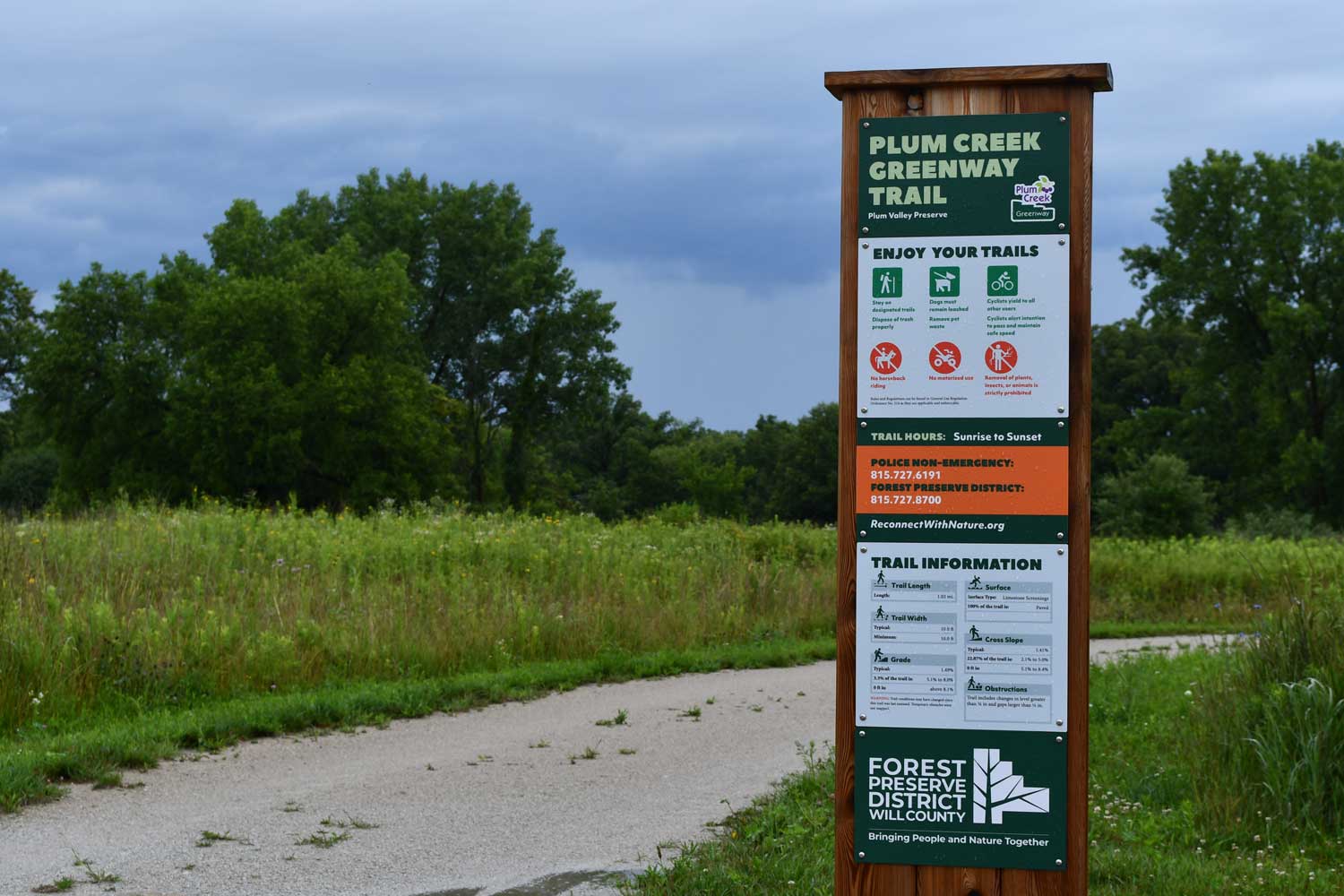 Trail sign along a limestone trail.