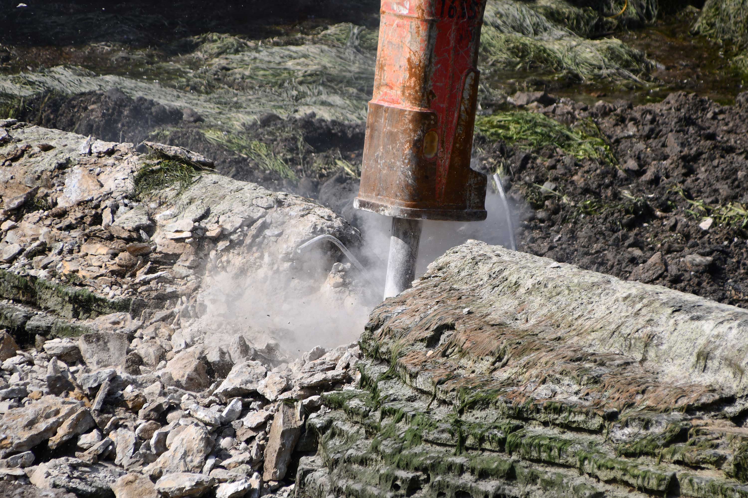 More work from the hydraulic breaker.