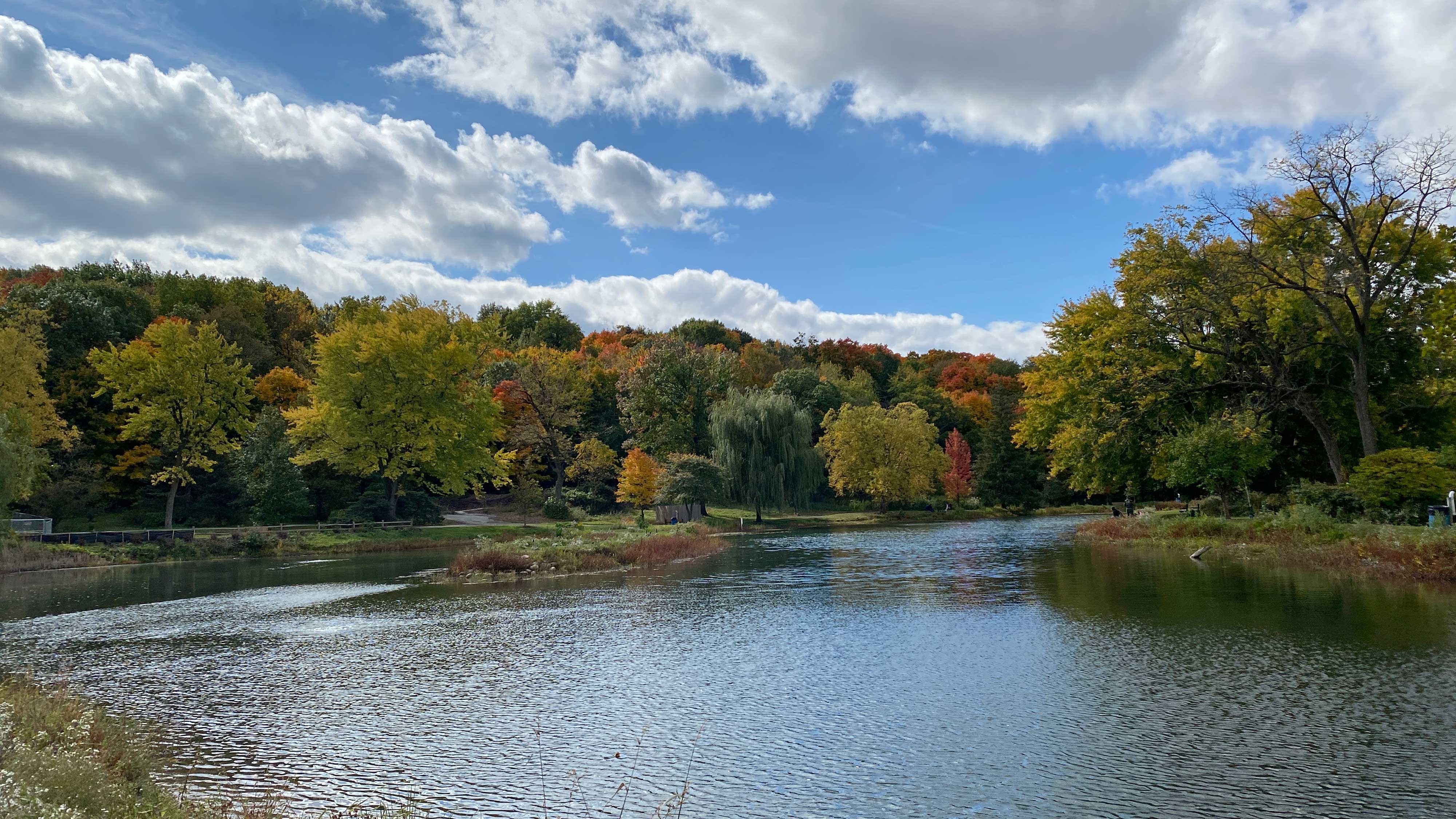 A scenic view of Hidden Lakes during fall.