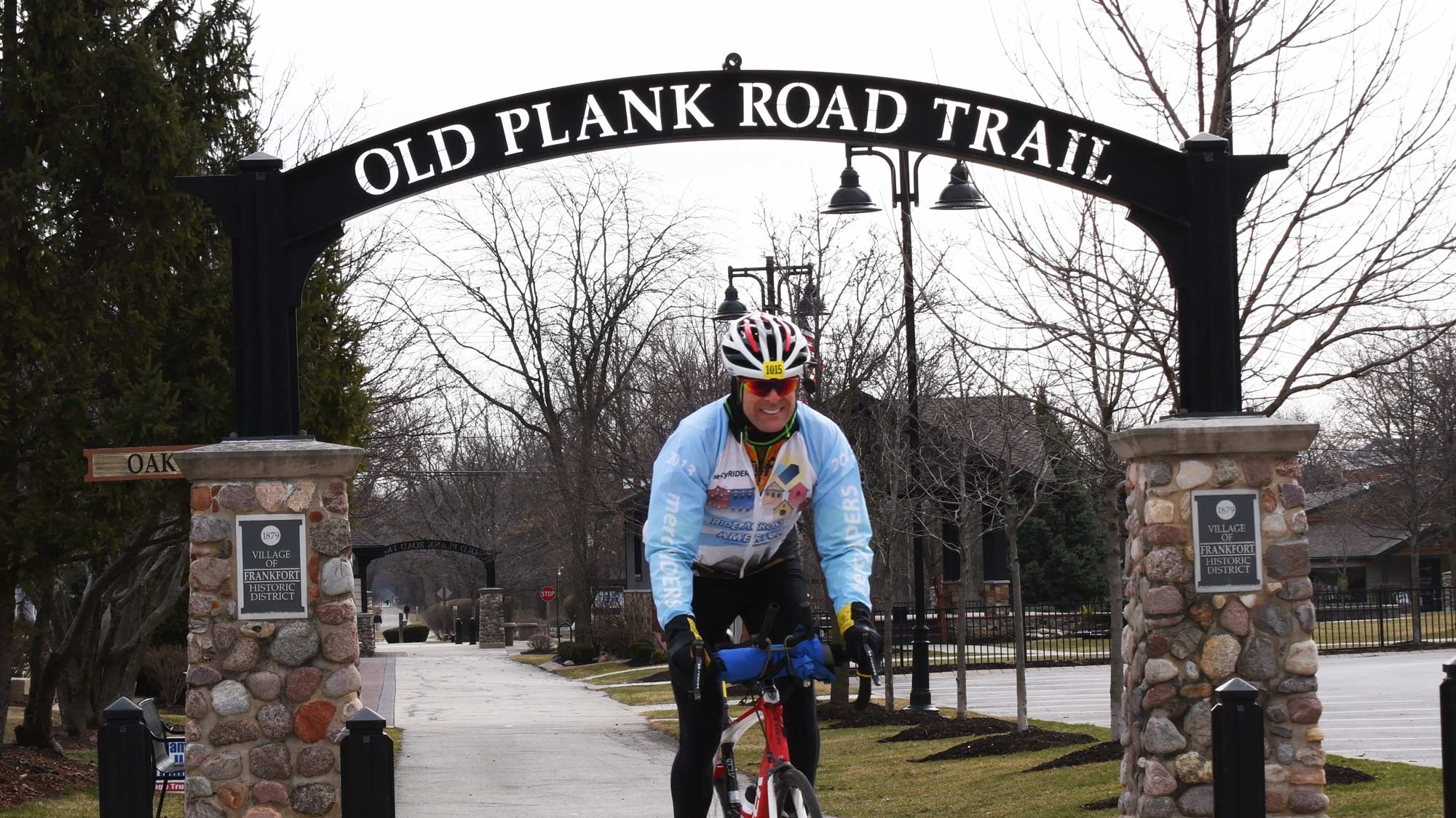 A bicyclist on the Old Plank Road Trail.
