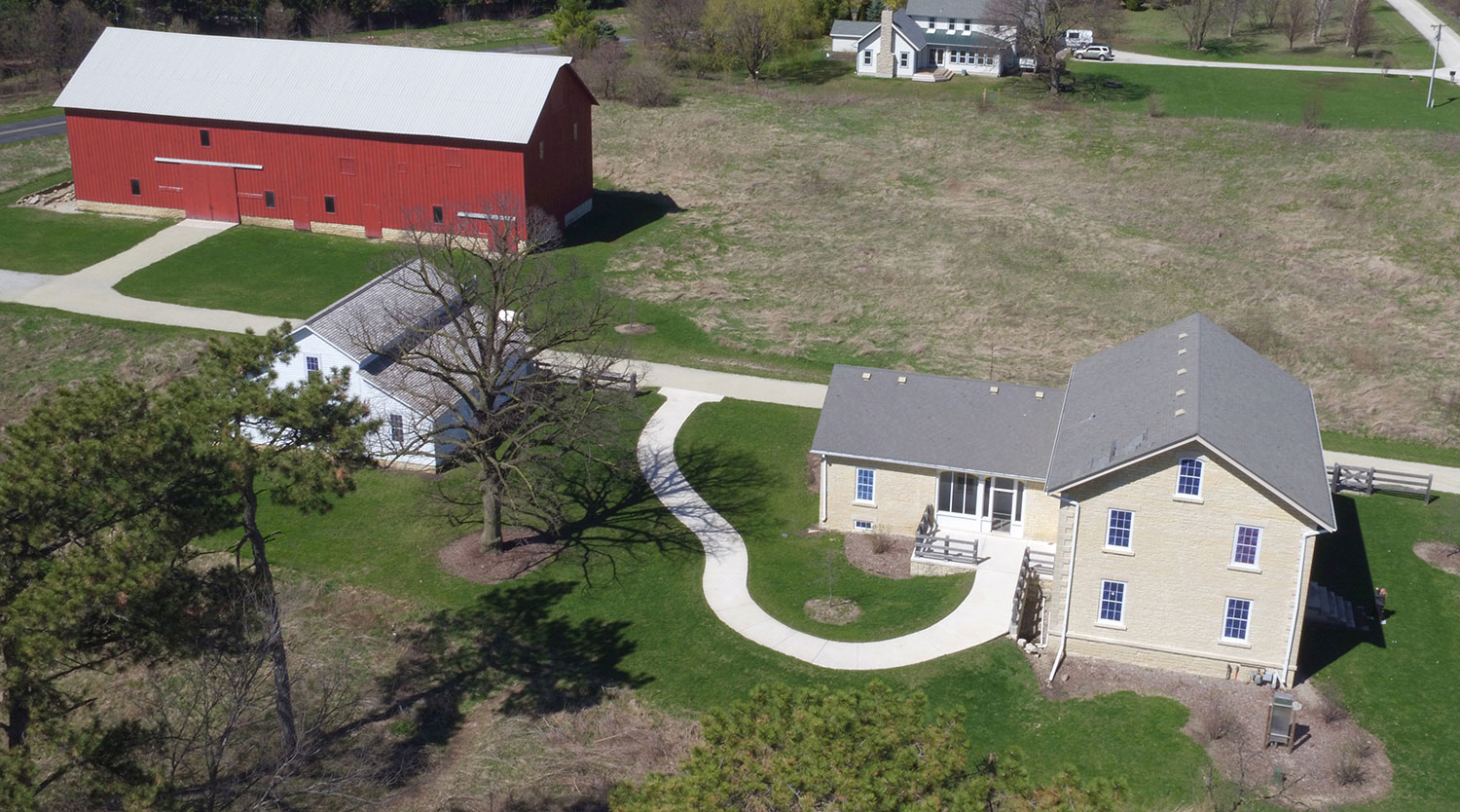 Aerial view of Riverview Farmstead.