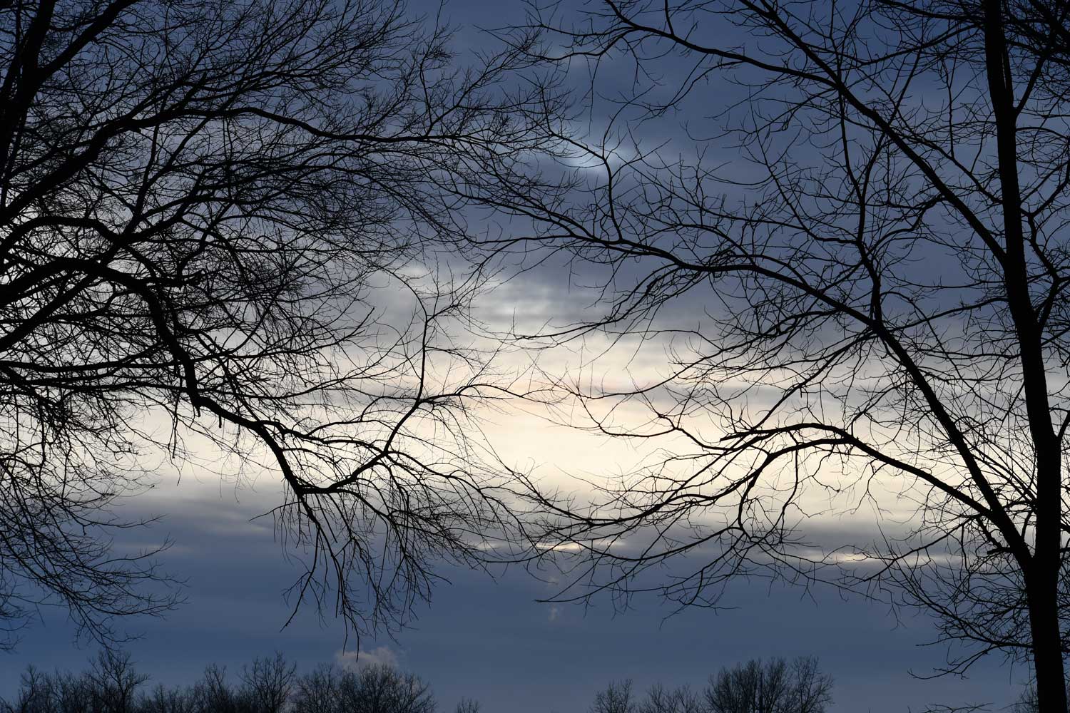 Dark skies as the sun sets. 