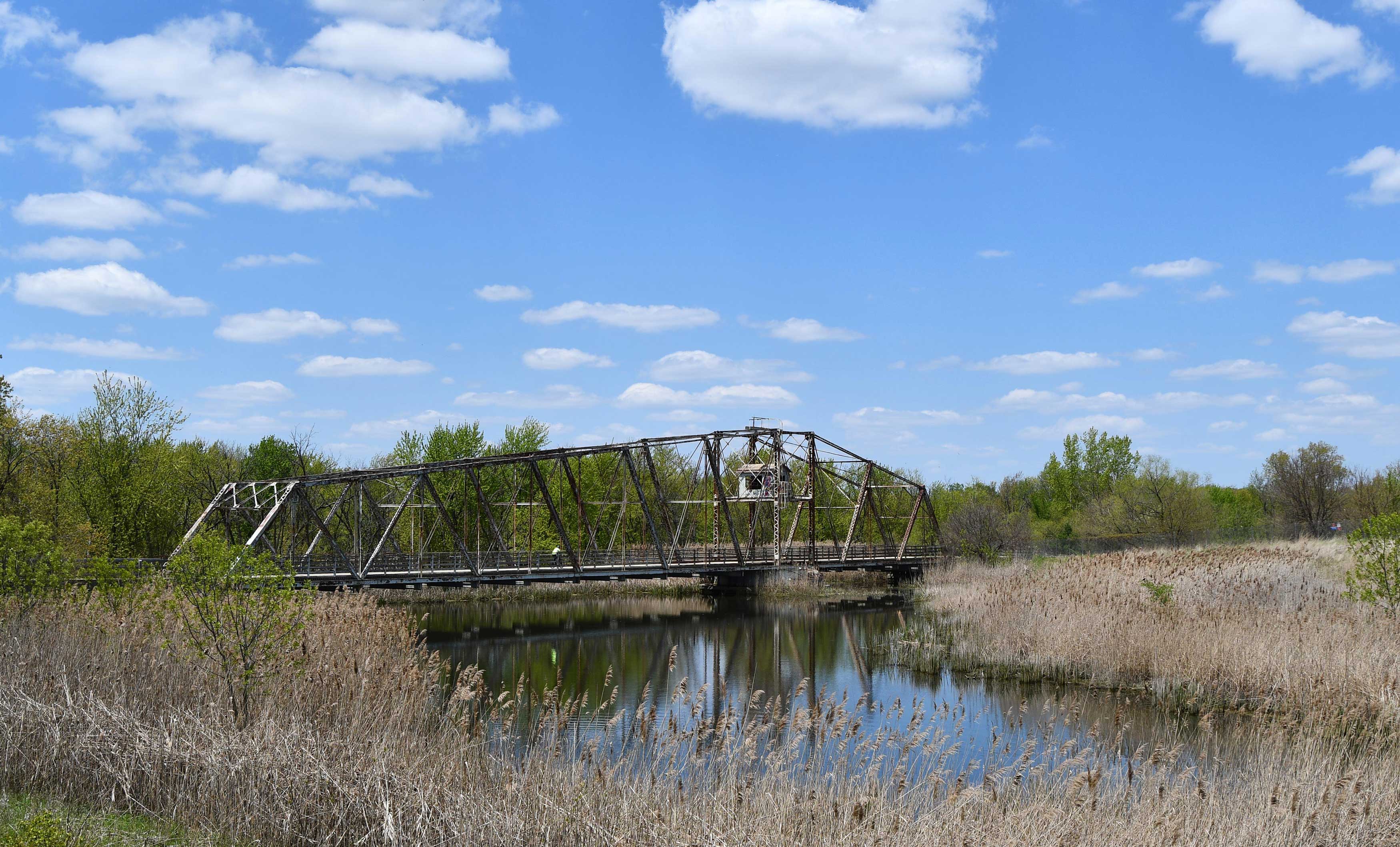 A scenic view of the swing bridge along Centennial Trail.