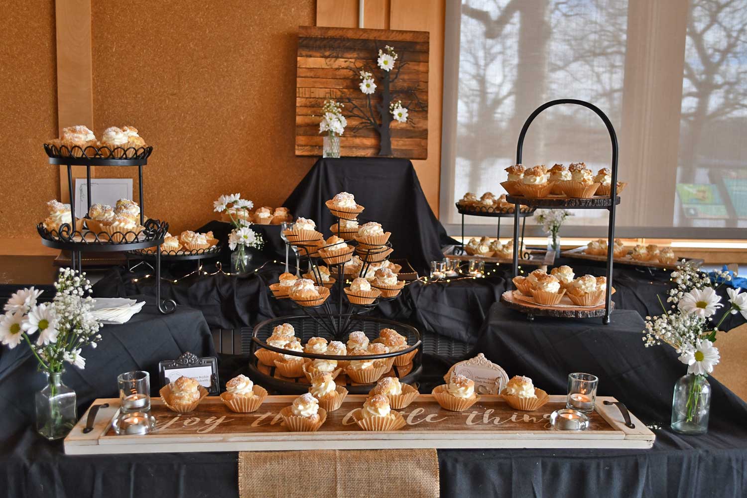 Dessert table set up at wedding.