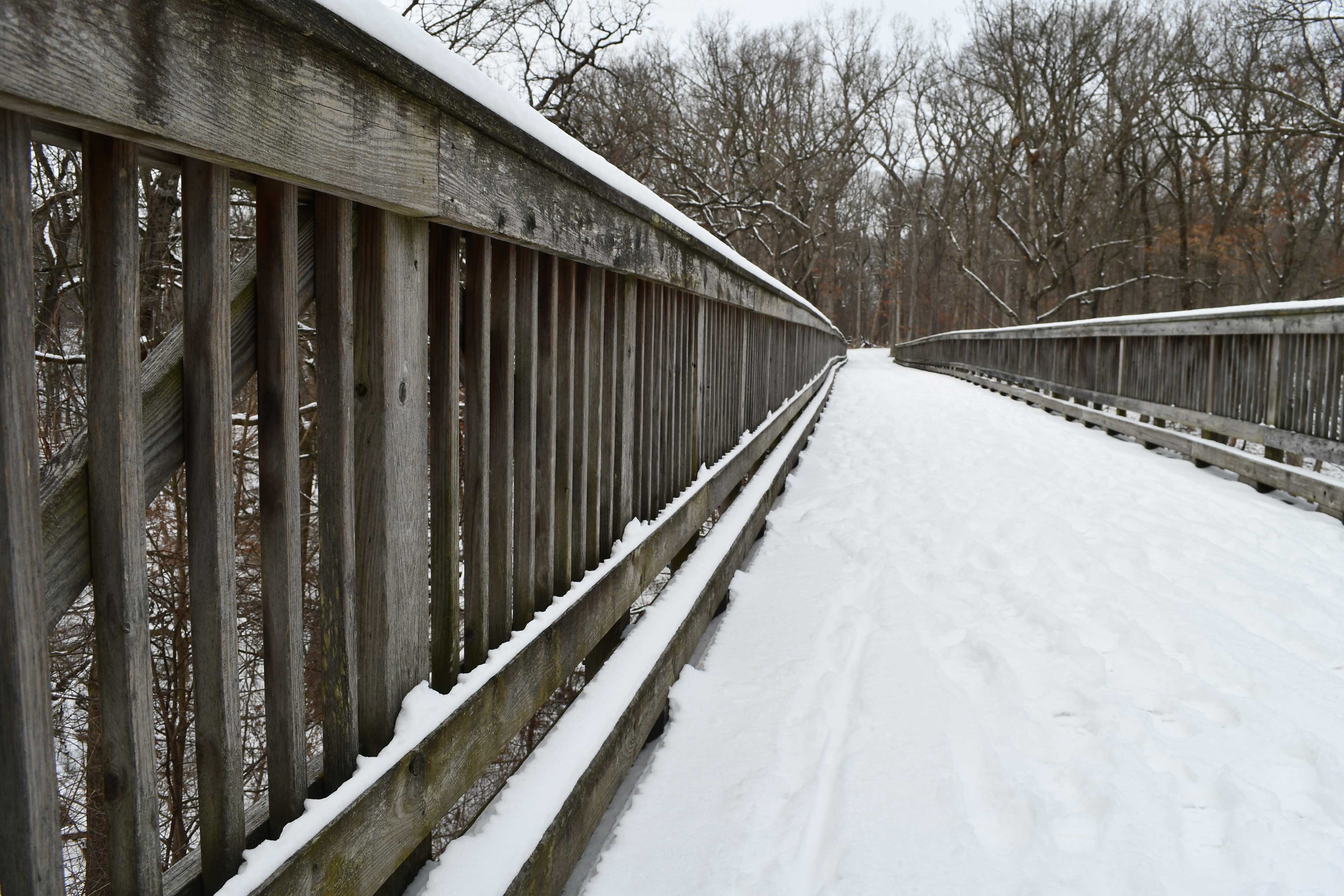 The big bridge covered in snow.