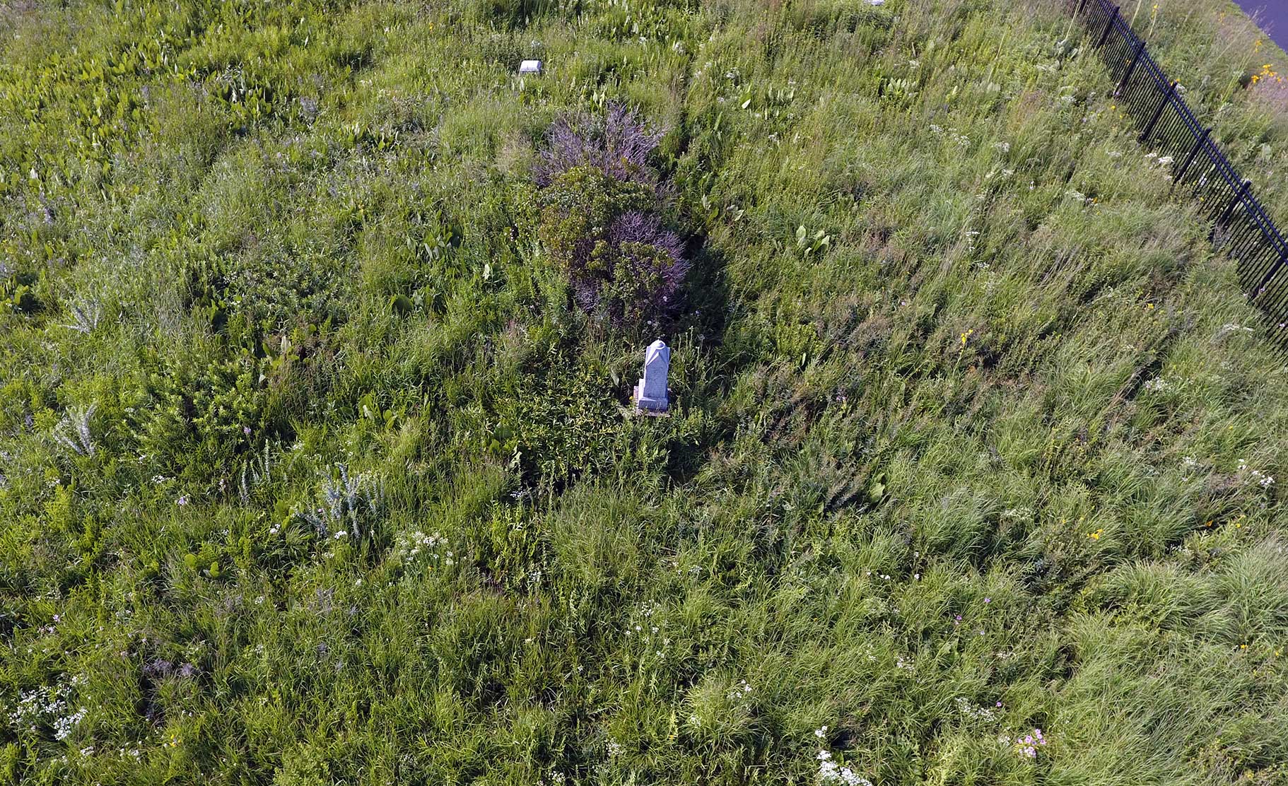 Aerial view of gravestone at Vermont Cemetery Preserve.