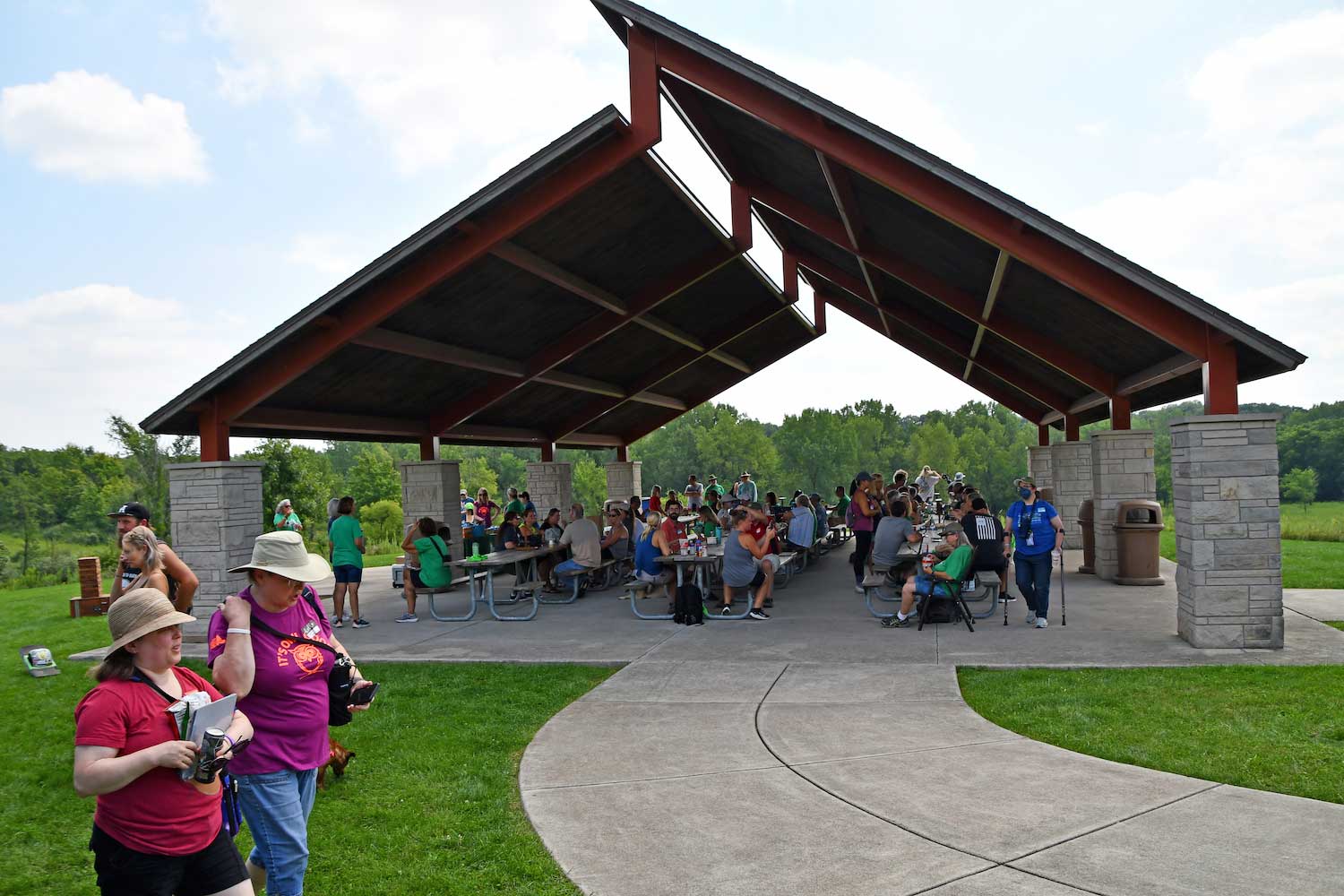 People at a picnic shelter