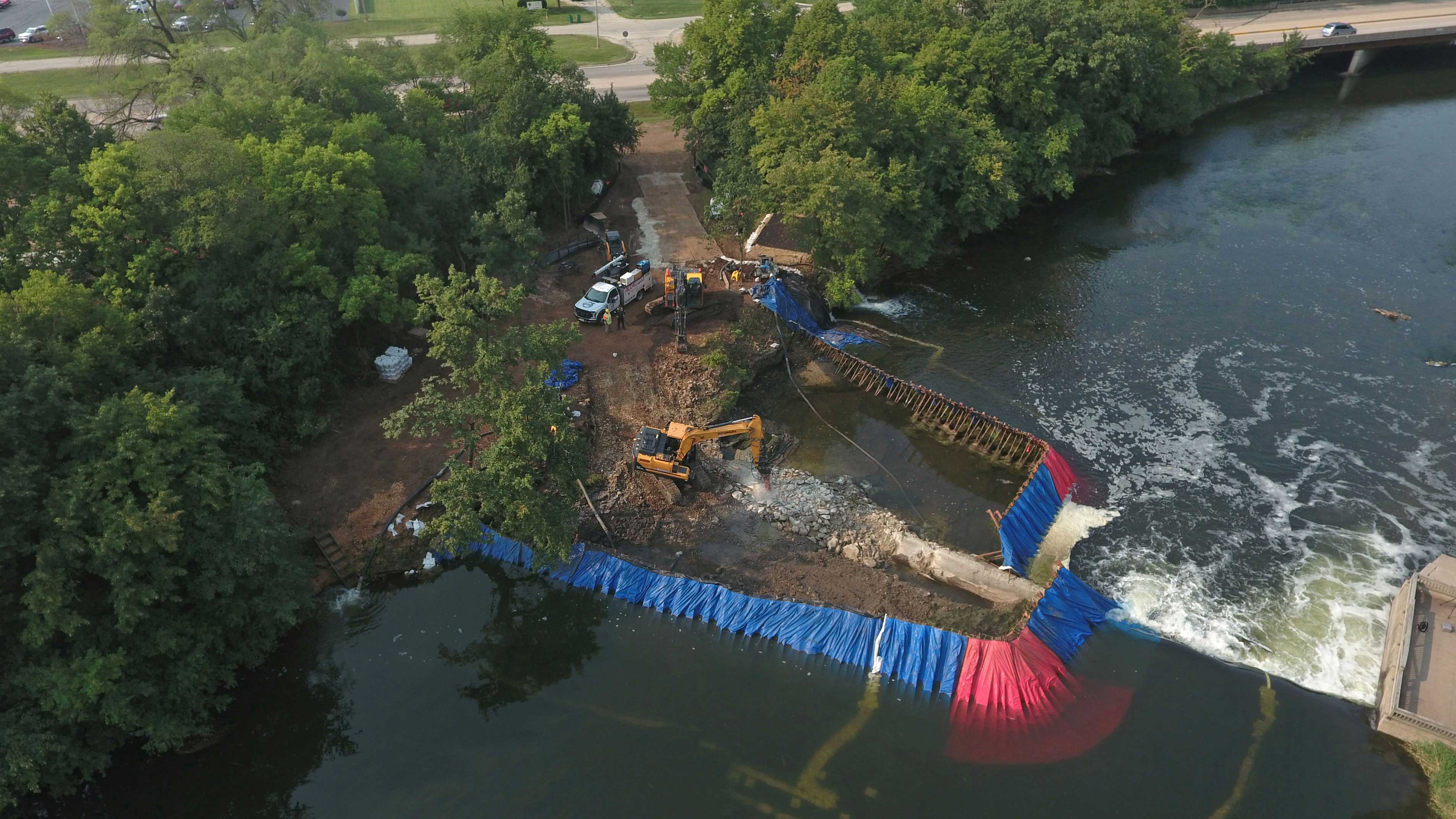 Aerial view of the Hammel Woods dam removal.