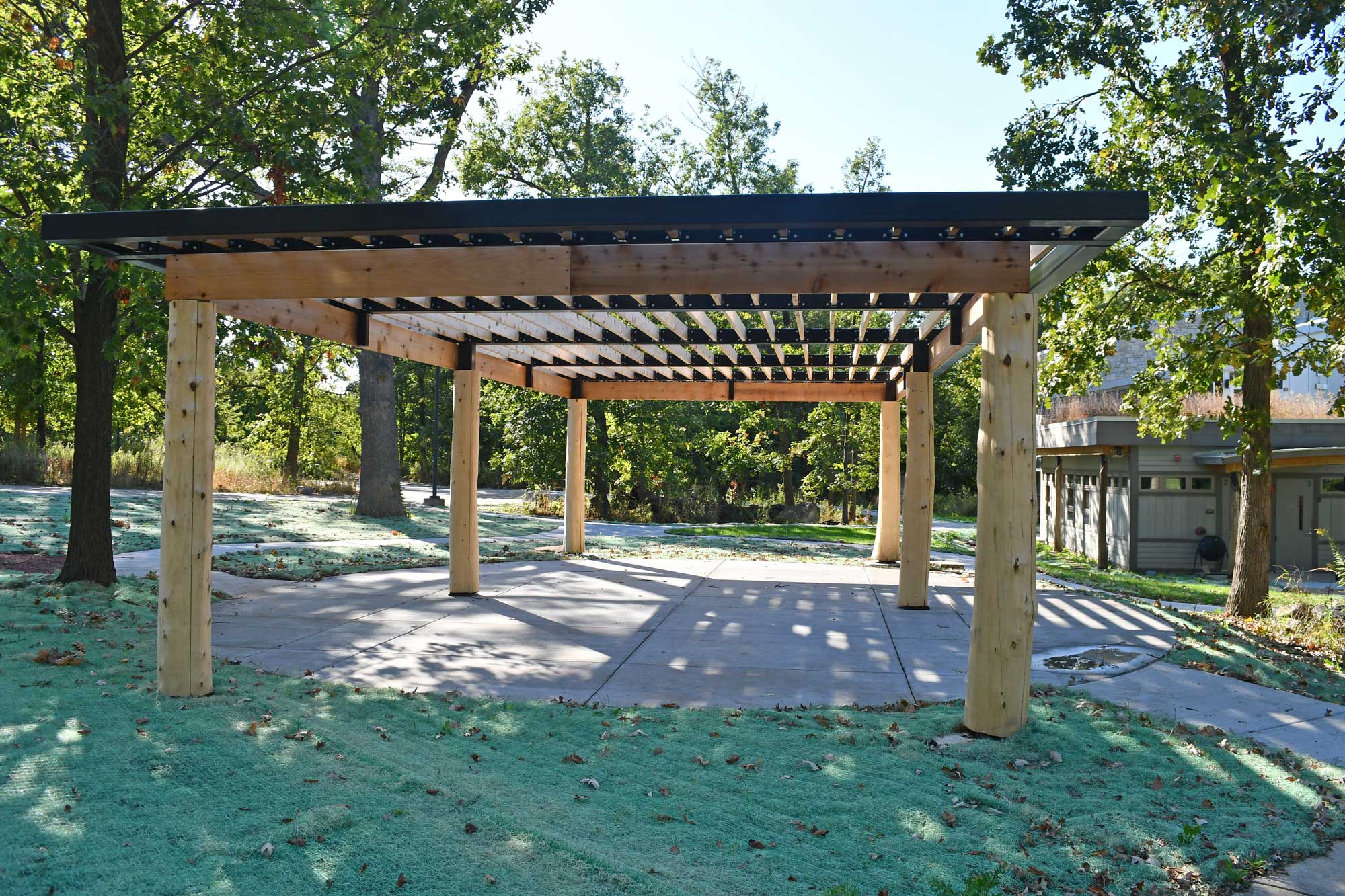 A wooden shade structure.