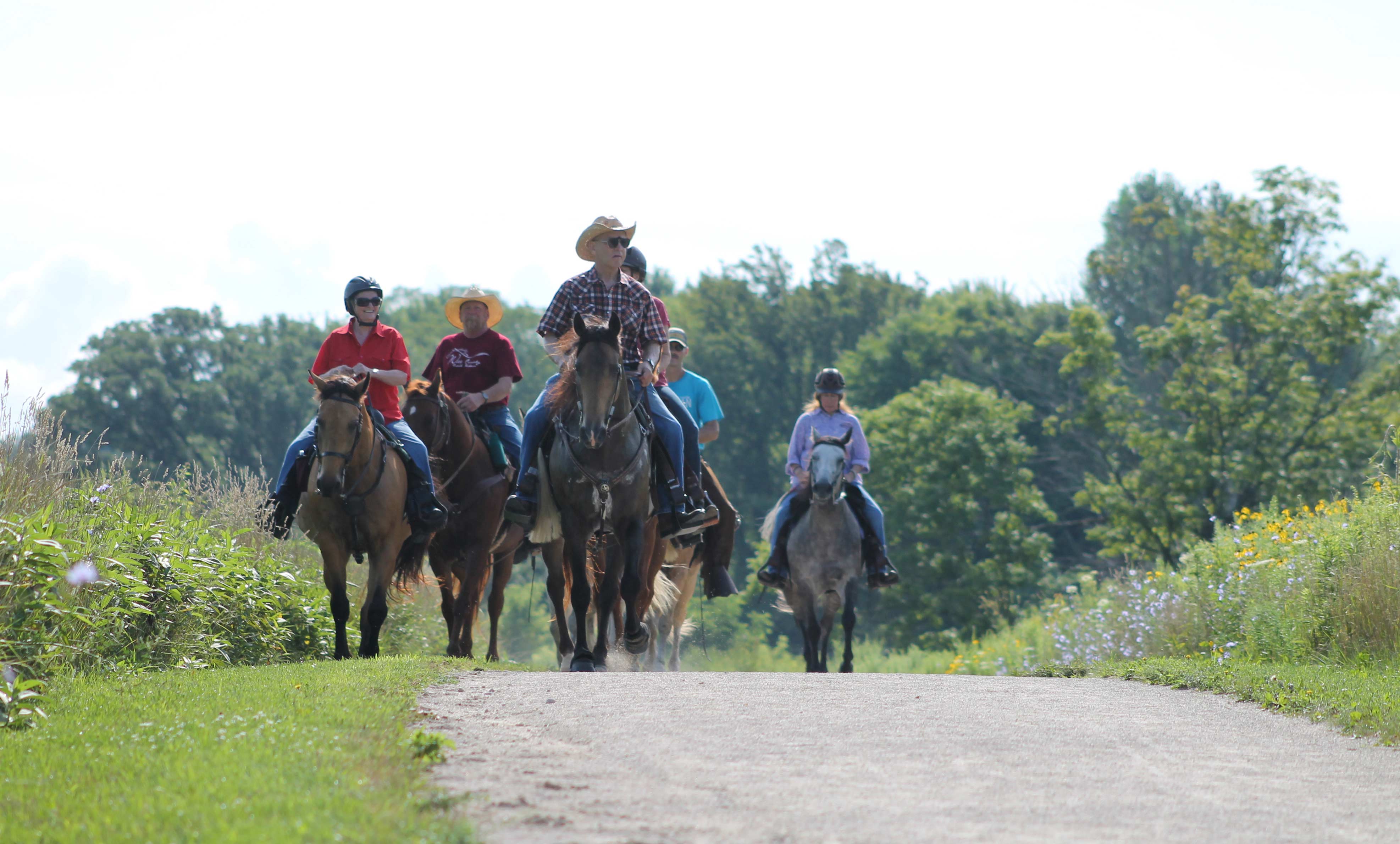 A group of horseback riders along the trail.